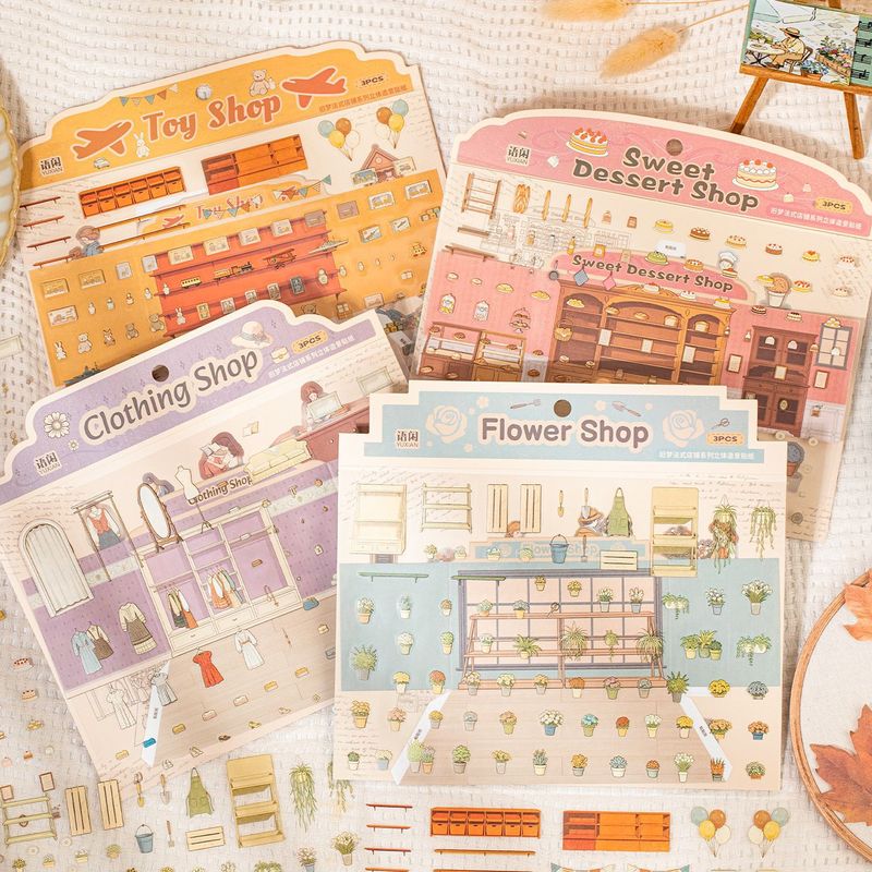 Pet Supplies Pet Shop - 3Pcs Stiker Adegan Toko Bergaya Prancis